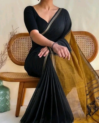 SMRITI CREATION Woven Handloom Handloom Pure Cotton Saree(Black)