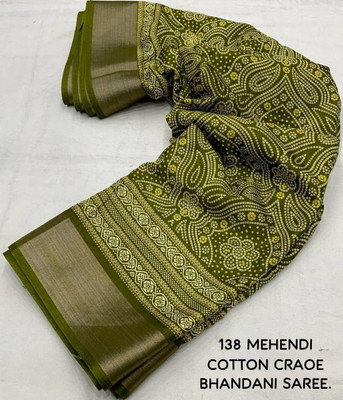 SSHAGUN LIFESTYLE Printed Hand Batik Silk Blend Saree(Green)