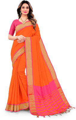 DEAR BUNNY Woven Bollywood Cotton Silk Saree(Orange)