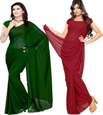Fancyninee Solid/Plain Bollywood Georgette Saree(Pack of 2, Dark Green, Maroon)