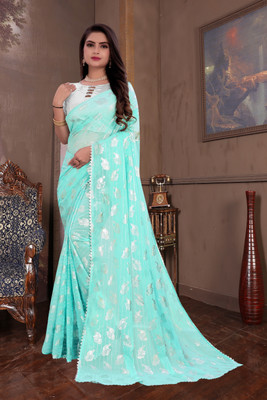 Prutha Fashions Self Design Daily Wear Georgette, Chiffon Saree(Light Blue)