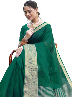 KOTHARI SBT Solid/Plain Bandhani Organza Saree(Green)