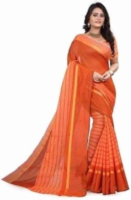 Saadhvi Solid/Plain Bollywood Cotton Blend Saree(Orange)