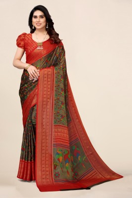 Divastri Self Design, Floral Print Bollywood Chiffon, Brasso Saree(Black, Red)