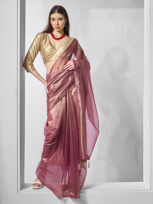 Divastri Solid/Plain Bollywood Organza Saree(Pink)