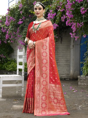 sagarika Solid/Plain Banarasi Art Silk Saree(Red)