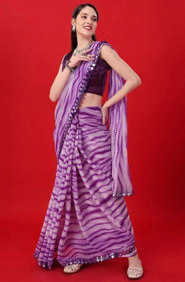 RAJESHWAR FASHION Printed, Striped Leheria Georgette Saree(Purple)