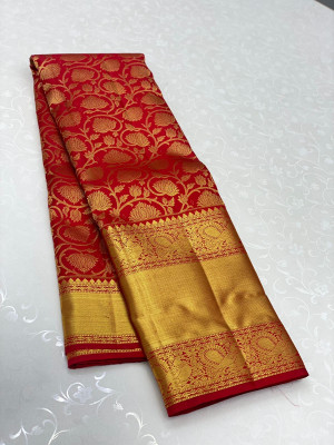 MIRMAN Woven Kanjivaram Pure Silk Saree(Red)
