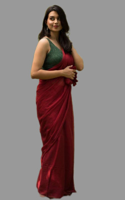 Maku Solid/Plain Handloom Pure Cotton Saree(Maroon)