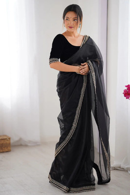 kumawat creation Embroidered, Solid/Plain Bollywood Net Saree(Black)