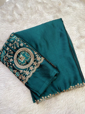 Sanjana Silks Printed Bollywood Silk Blend Saree(Dark Blue)