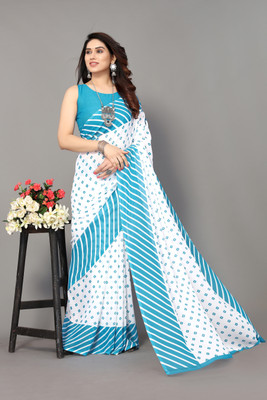 YASHIKA Printed, Striped Bollywood Georgette Saree(Light Blue)