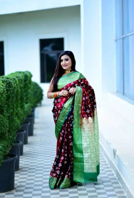 HouseOfCommon Embroidered Banarasi Satin Saree(Maroon)