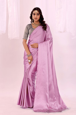 Suali Solid/Plain Bollywood Satin Saree(Pink)