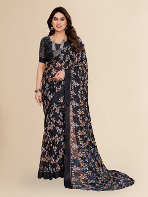 Moda Rapido Embellished, Floral Print Bollywood Georgette, Satin Saree(Black)