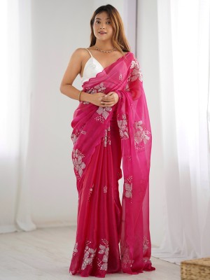 Tasrika Embroidered Bollywood Silk Blend Saree(Pink)