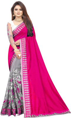 b bella creation Embroidered Bollywood Net, Art Silk Saree(Red)
