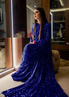 Anjani Textile Embroidered, Embellished Bollywood Georgette Saree(Dark Blue)
