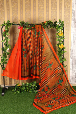 Suali Floral Print Bandhani Georgette Saree(Orange)