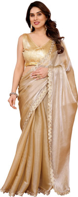 Panchvati NX Solid/Plain Bollywood Organza Saree(Beige)