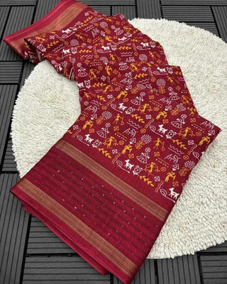 dhanshreesaree Printed Bollywood Silk Blend Saree(Maroon)