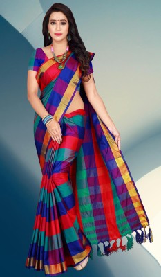 Jhilmil Fashion Checkered Daily Wear Cotton Blend Saree(Multicolor)