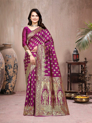 maayro Embellished Banarasi Silk Blend Saree(Purple)