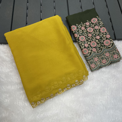 saanvi Embroidered Bollywood Georgette Saree(Yellow)