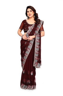 KHRITI FAB Embroidered Bollywood Silk Blend Saree(Maroon)