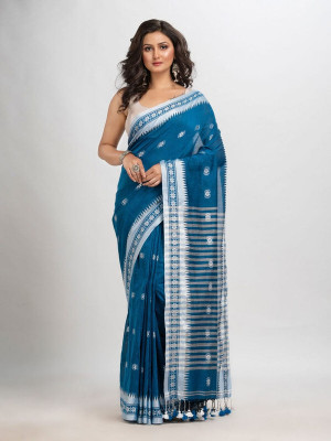 Raees Ethnic Woven Handloom Pure Cotton Saree(Light Blue)