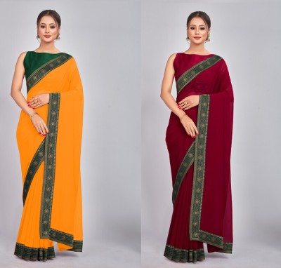 CastilloFab Embroidered Daily Wear Georgette Saree(Pack of 2, Yellow, Maroon)