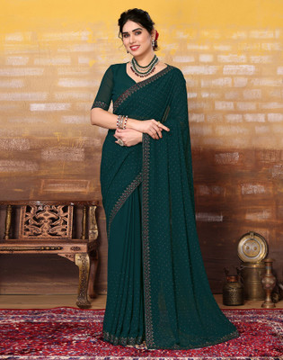 Samah Dyed, Embellished Bollywood Georgette Saree(Dark Green)