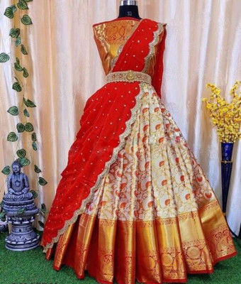 niv Self Design Semi Stitched Lehenga Choli(Red)