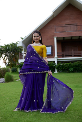 Tradivibe Solid/Plain Bollywood Jimmy choo Saree(Dark Blue)