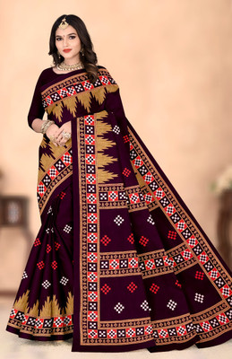 HouseOfCommon Woven, Geometric Print, Floral Print, Self Design Sambalpuri Cotton Blend Saree(Maroon)