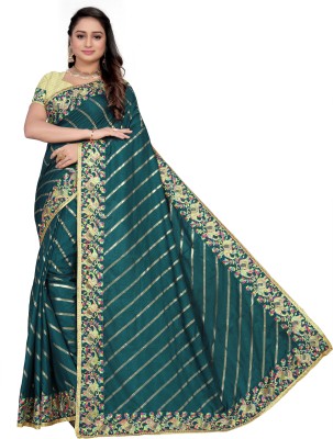 DRIZOMIZ Embroidered Bollywood Silk Blend Saree(Light Blue)