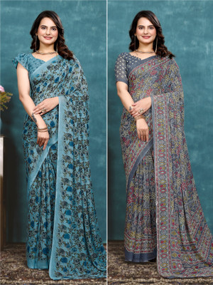 Kanooda Prints Printed Bollywood Georgette Saree(Pack of 2, Multicolor)