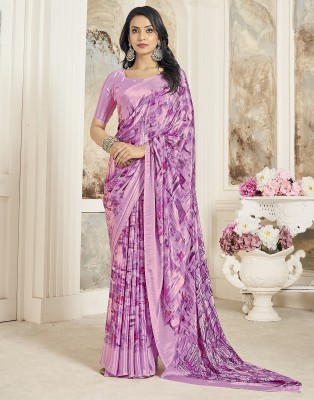 Samah Floral Print, Paisley, Geometric Print, Printed Bollywood Silk Blend, Crepe Saree(Pink, Purple)