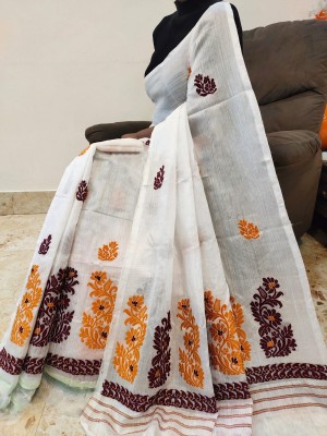 white desert Self Design Mekhela Chador Cotton Silk Saree(White)