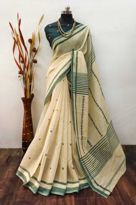 AARAANA Digital Print, Blocked Printed, Geometric Print Bollywood Linen, Cotton Linen Saree(Grey)
