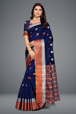 PRIYANSH CREATION Woven Bollywood Cotton Silk Saree(Blue)