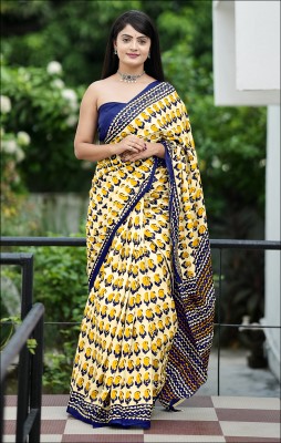 shiv textiles Printed Handloom Pure Cotton Saree(Yellow)