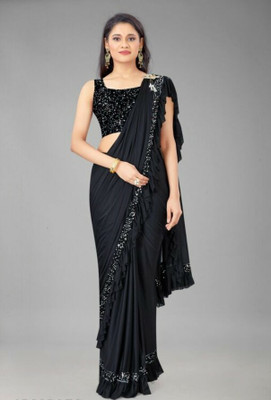 BHAKTINANDAN Solid/Plain Bollywood Polyester, Lycra Blend Saree(Black)