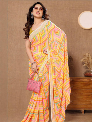 ANOUK Printed Saree with Attached Blouse Georgette Saree(Multicolor)