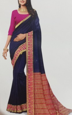 VINAARI Embroidered, Embellished Daily Wear Cotton Silk, Cotton Blend Saree(Dark Blue)