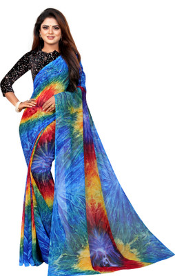 SHREE SOMANATH JARI Printed Bollywood Georgette Saree(Blue, Multicolor)