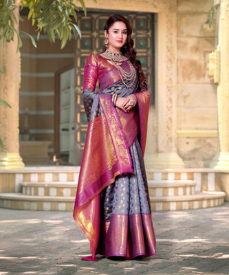 jayant creation Self Design, Woven Banarasi Silk Blend, Jacquard Saree(Grey)