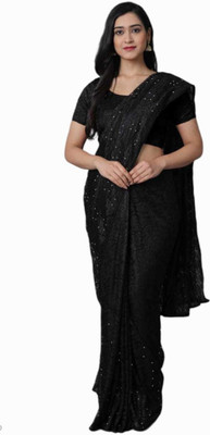 NG CREATION Self Design Bollywood Net Saree(Black)