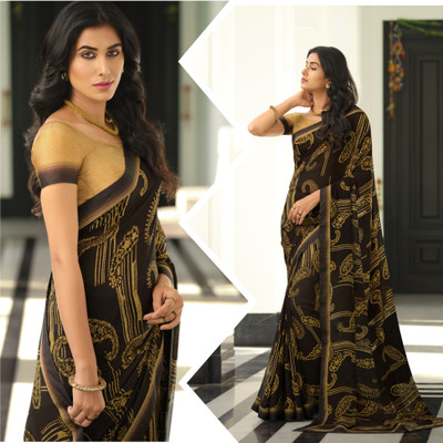 V And V Shop Printed Bollywood Georgette Saree(Black)