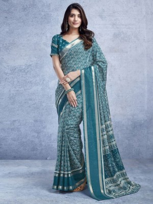 Vragi Printed Bollywood Art Silk, Silk Blend Saree(Light Blue)